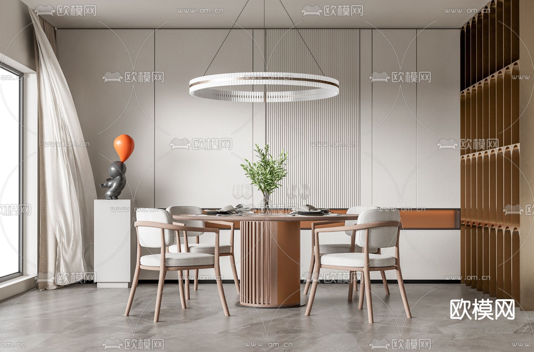 现代圆形餐桌椅su模型