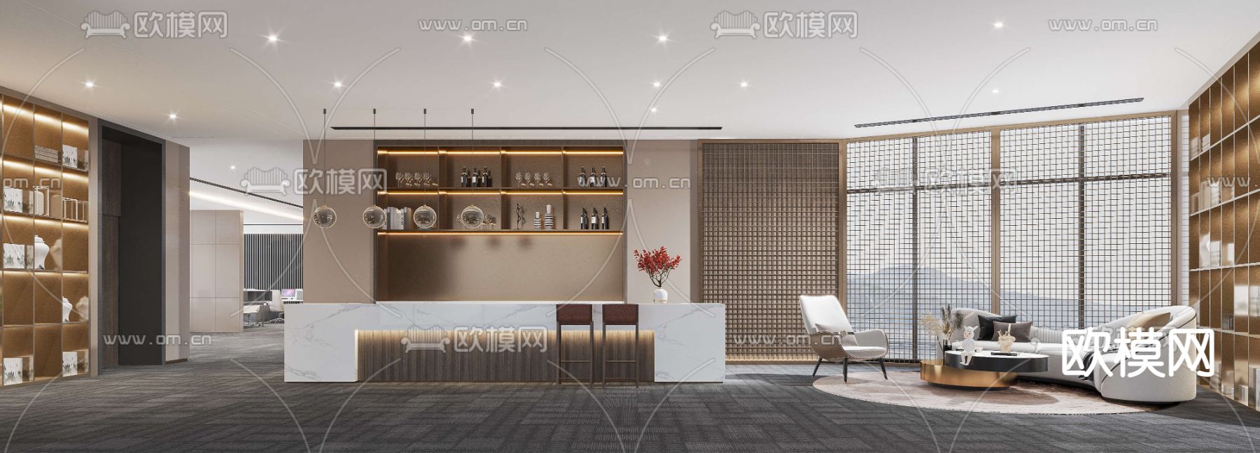 现代办公前台接待区3d模型下载（渲染图5）