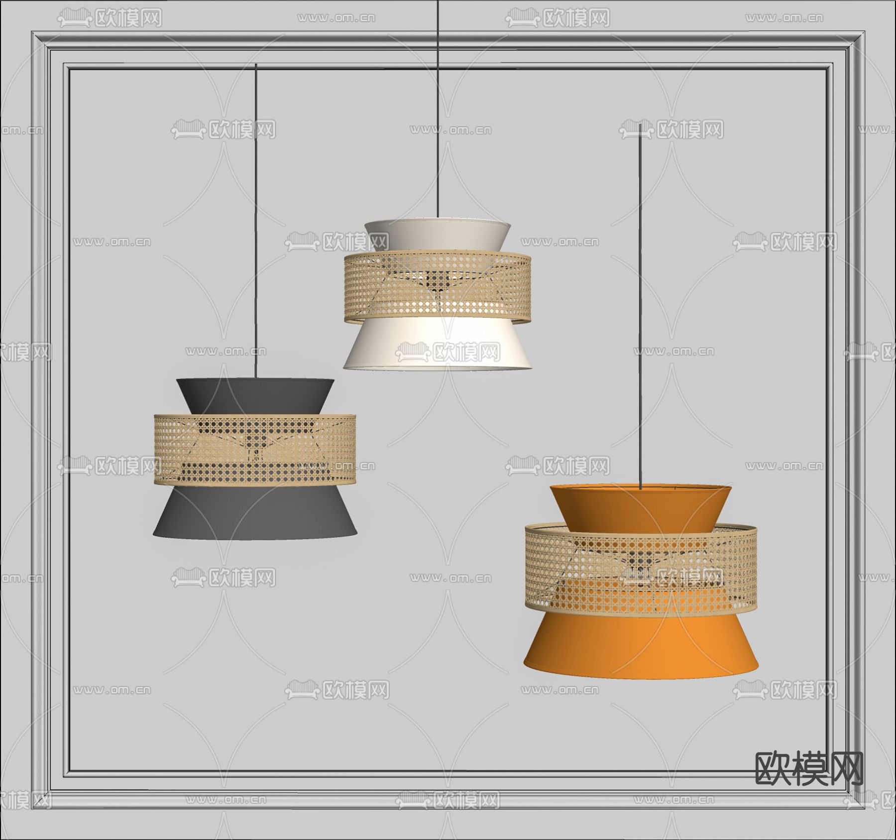 侘寂风藤编小吊灯su模型下载（渲染图2）
