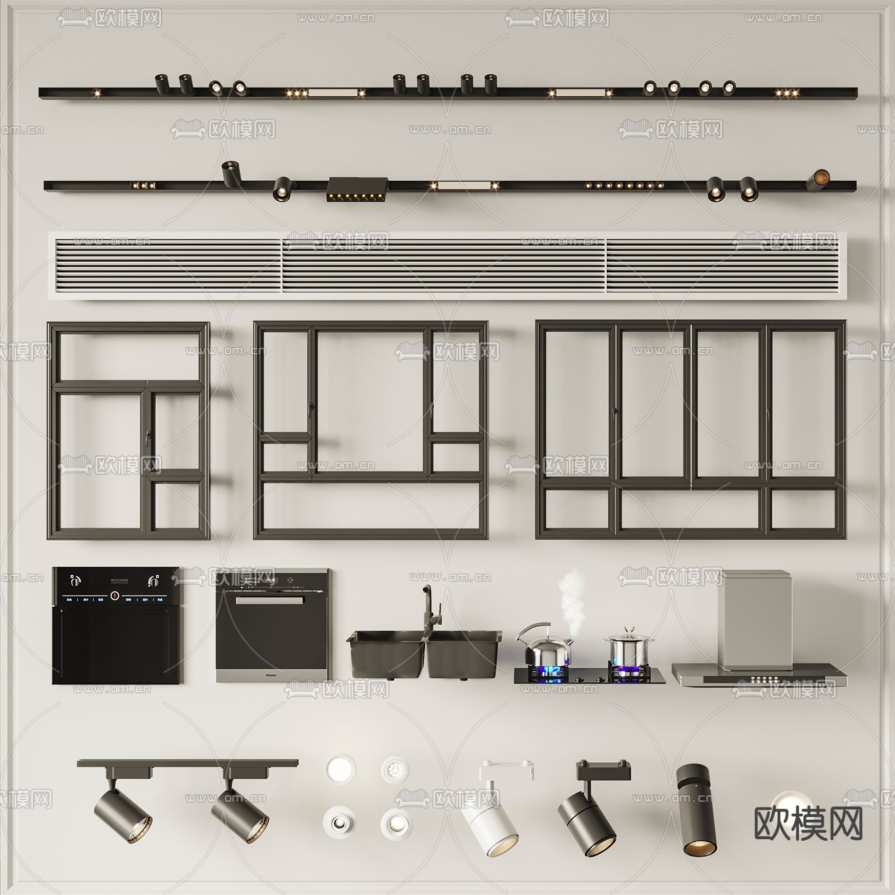现代筒灯射灯磁吸灯门窗3d模型