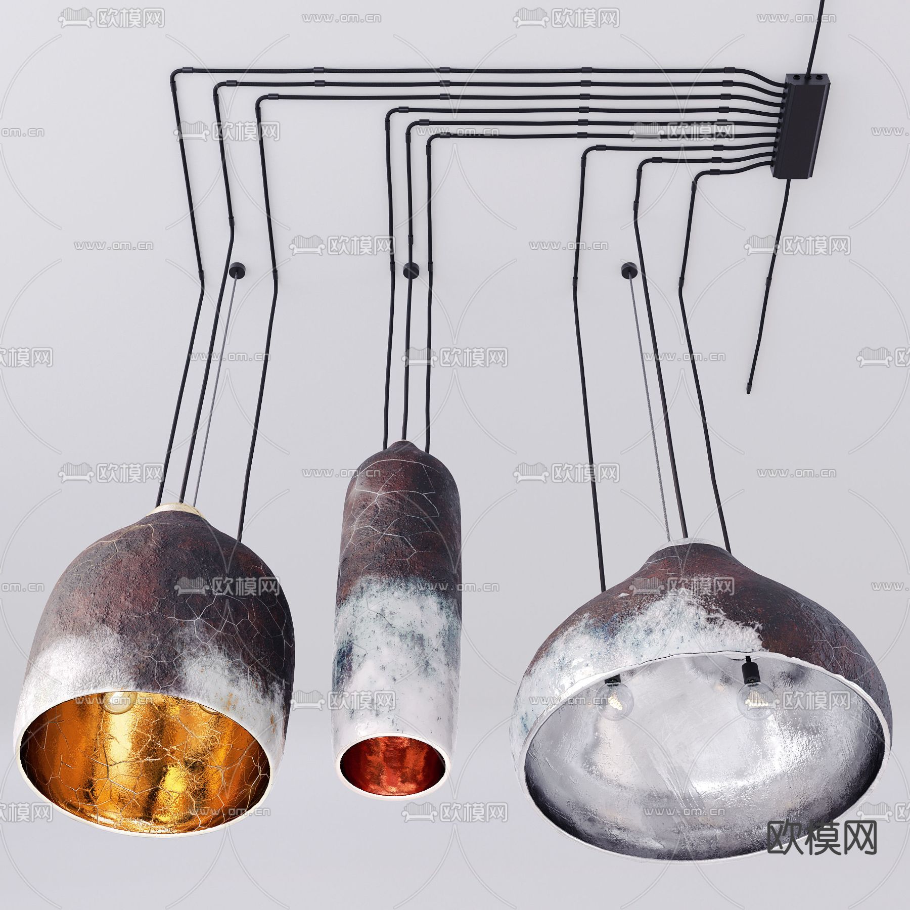 工业风陶艺裂纹吊灯3d模型下载（渲染图1）