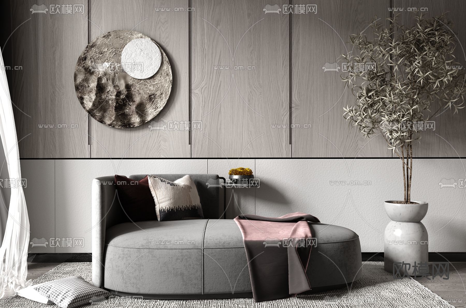 现代轻奢沙发凳su模型下载（渲染图1）