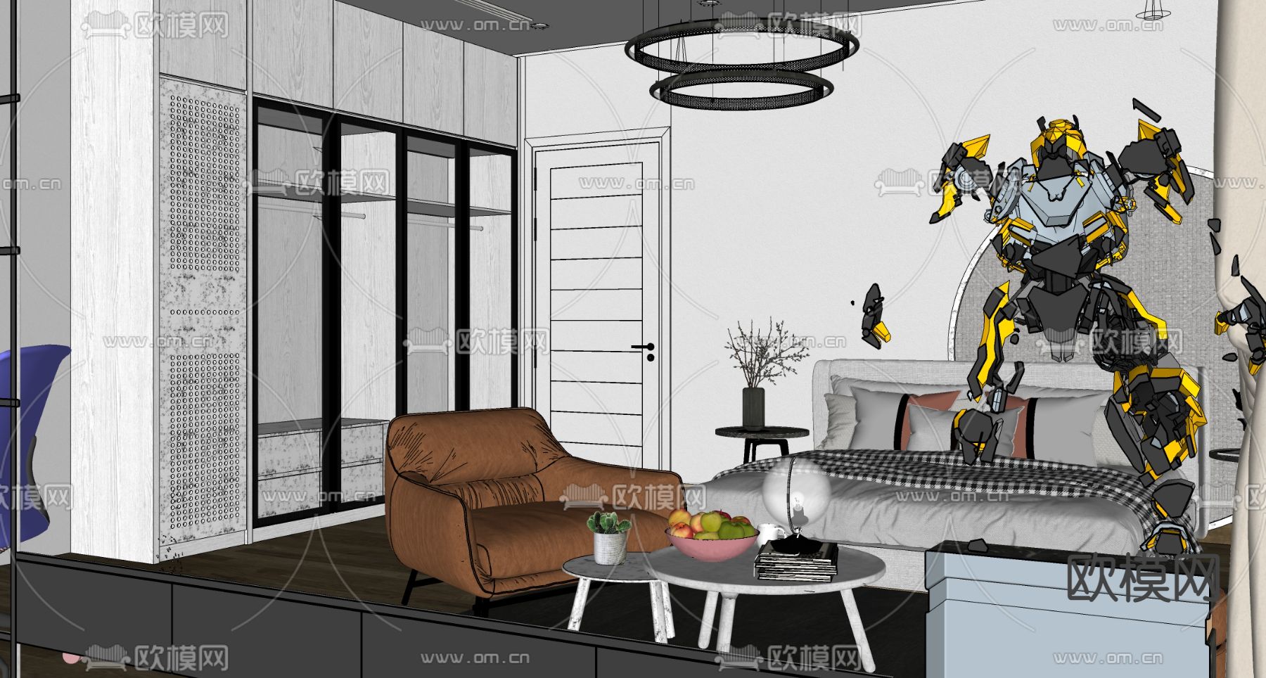 现代卧室su模型下载（渲染图3）