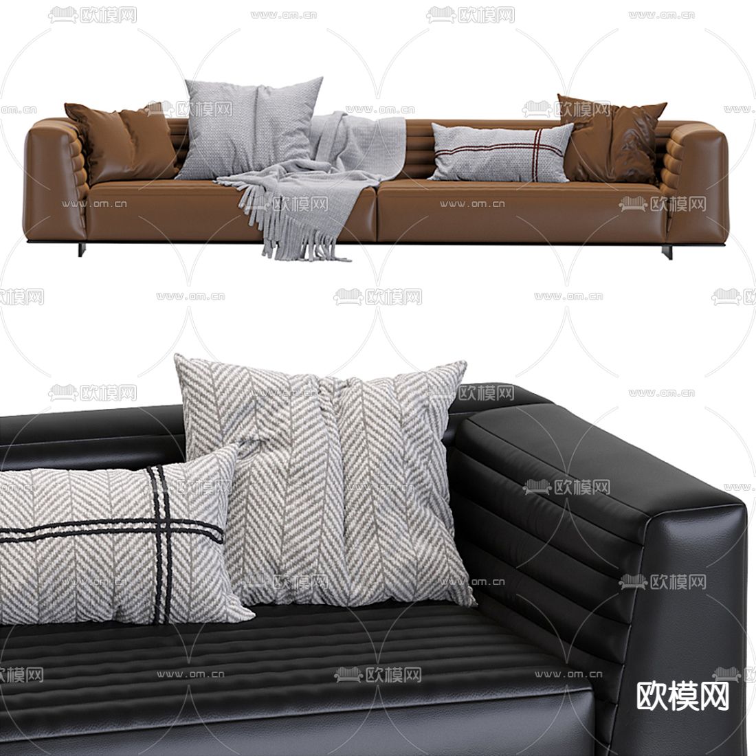 现代布艺多人沙发3d模型下载（渲染图2）