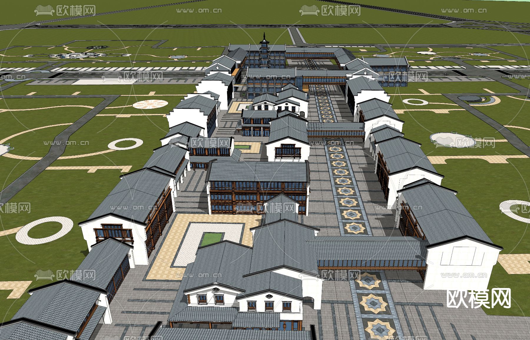 中式商业街su模型下载（渲染图3）