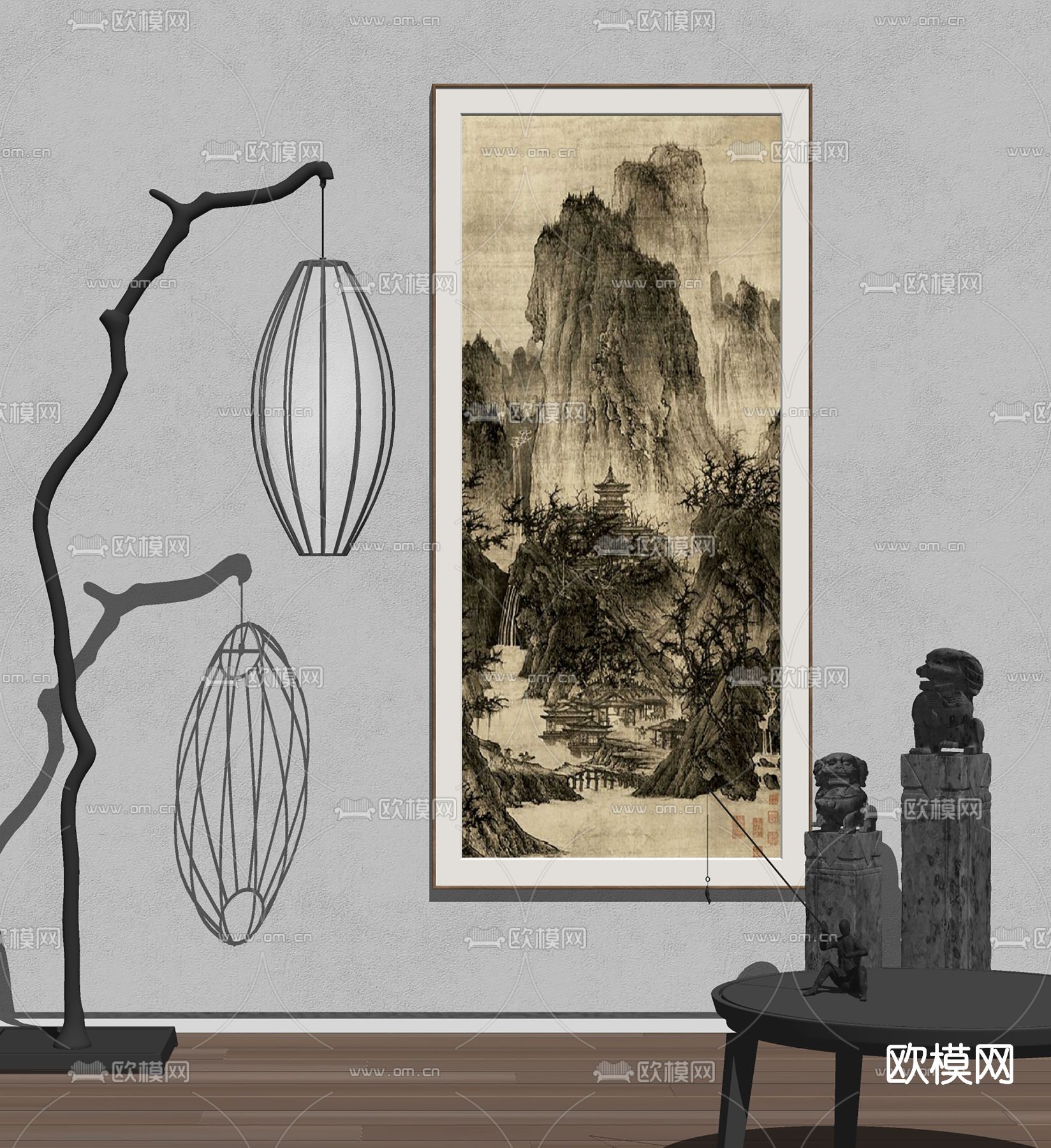 新中式装饰画挂画su模型
