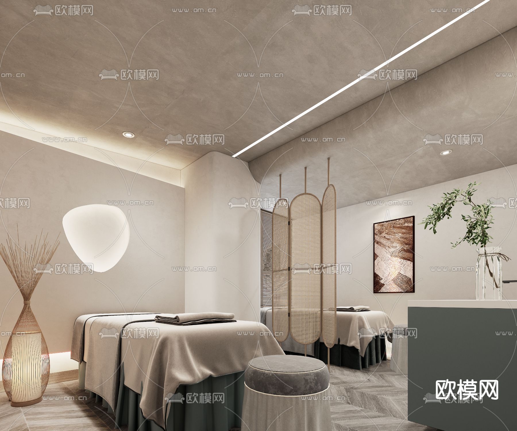 侘寂风瑜伽美容院3d模型下载（渲染图1）