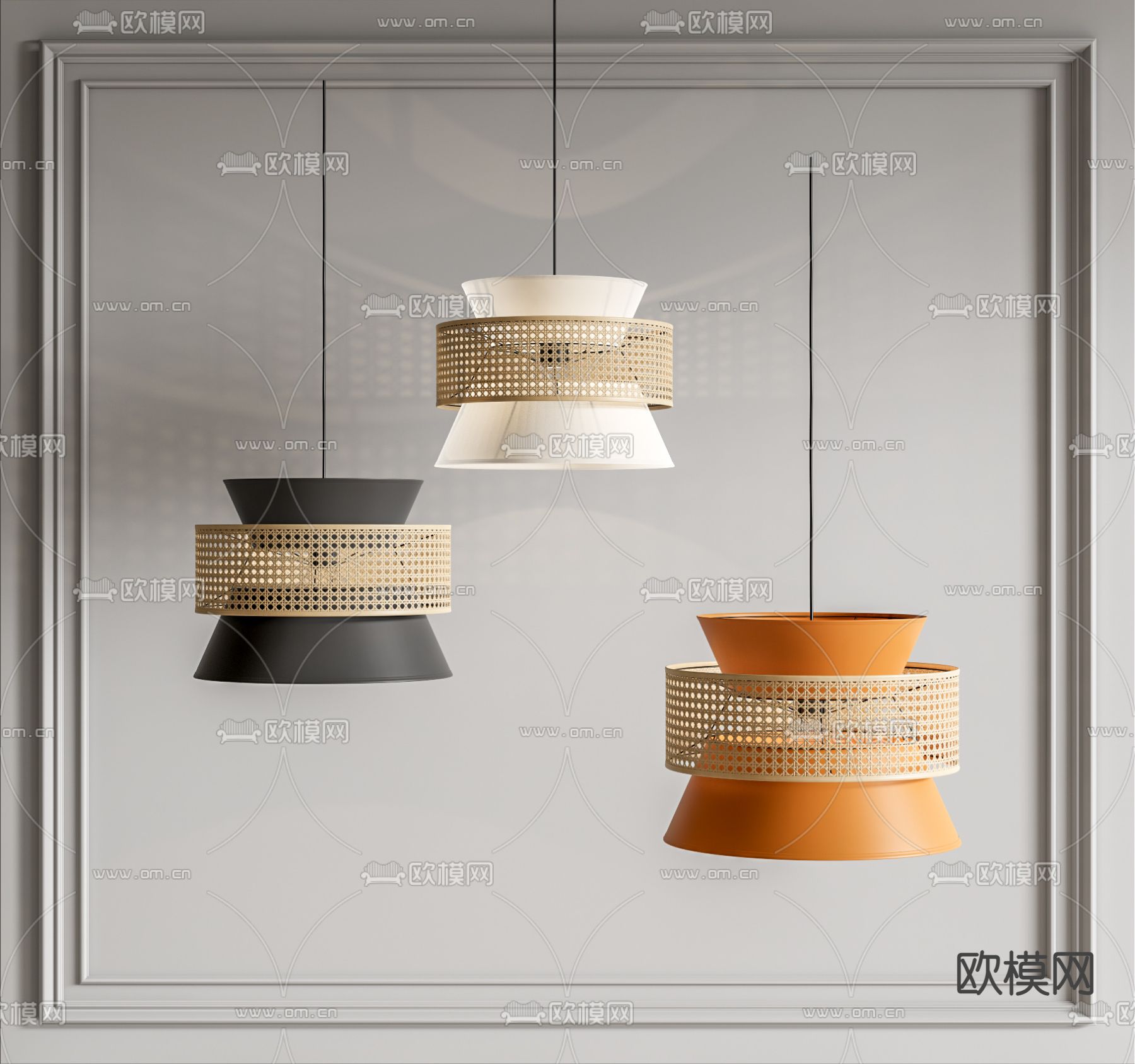 侘寂风藤编小吊灯su模型下载（渲染图1）