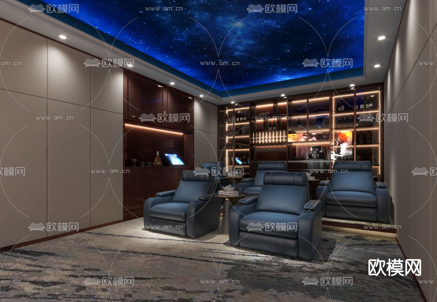 现代视听室影音室3d模型下载（渲染图2）