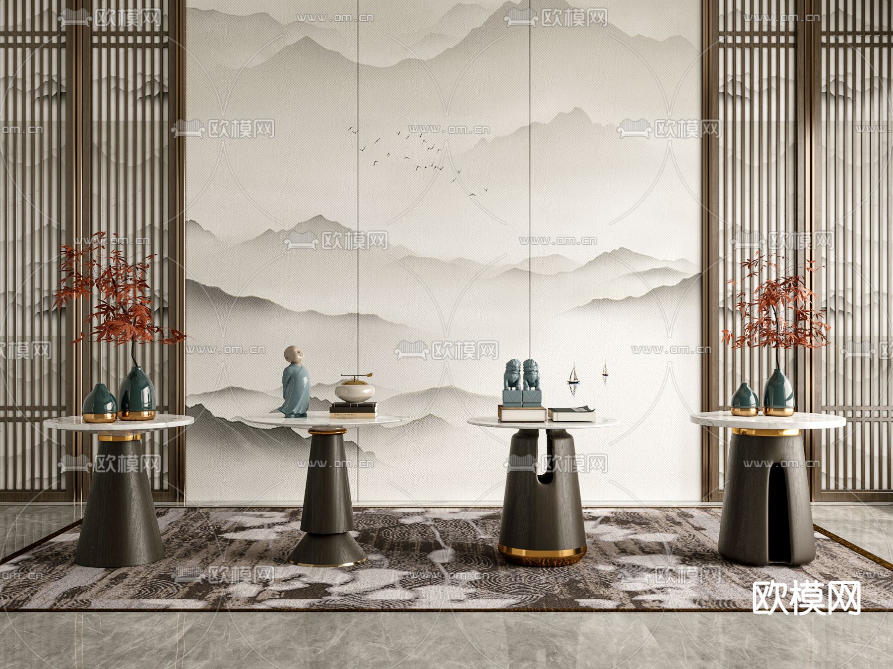 新中式边几圆几3d模型下载