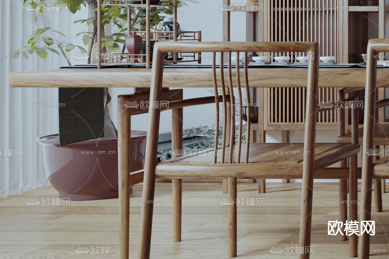 新中式茶室3d模型下载（渲染图2）