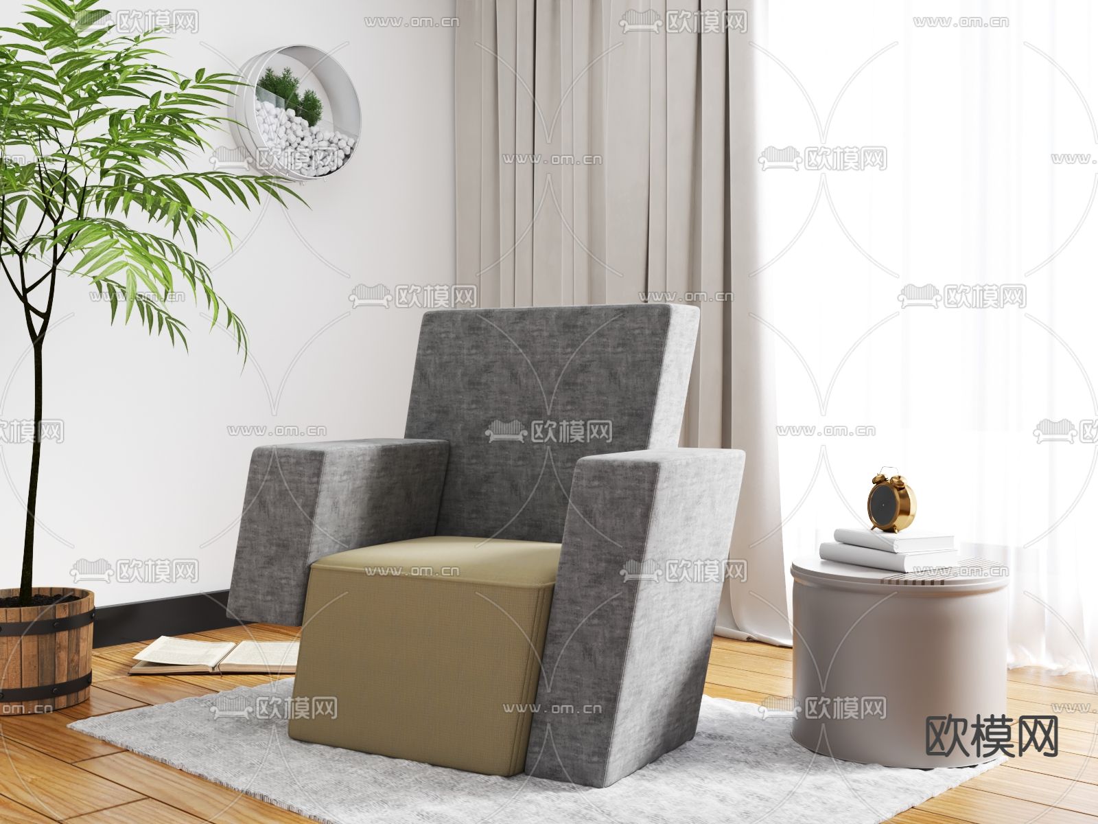 现代布艺休闲沙发3d模型下载