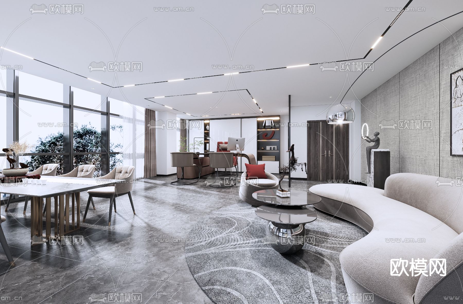现代总经理办公室3d模型下载