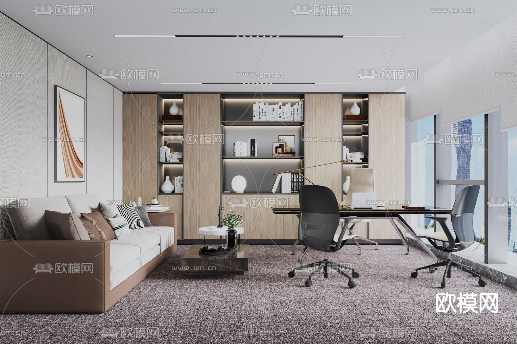 现代总经理办公室3d模型下载
