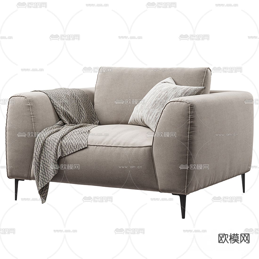 现代布艺单人沙发3d模型下载（渲染图6）