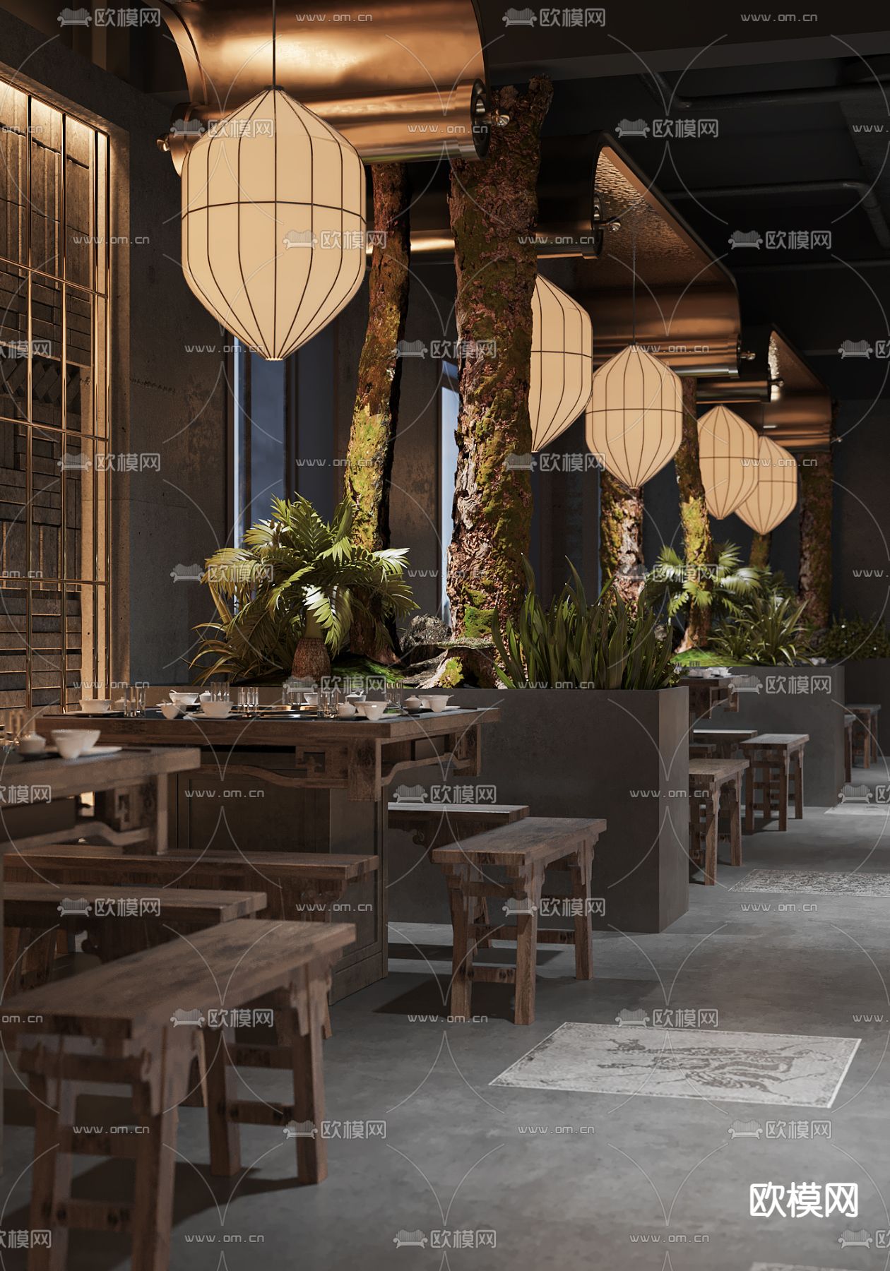 侘寂风火锅店3d模型下载（渲染图7）