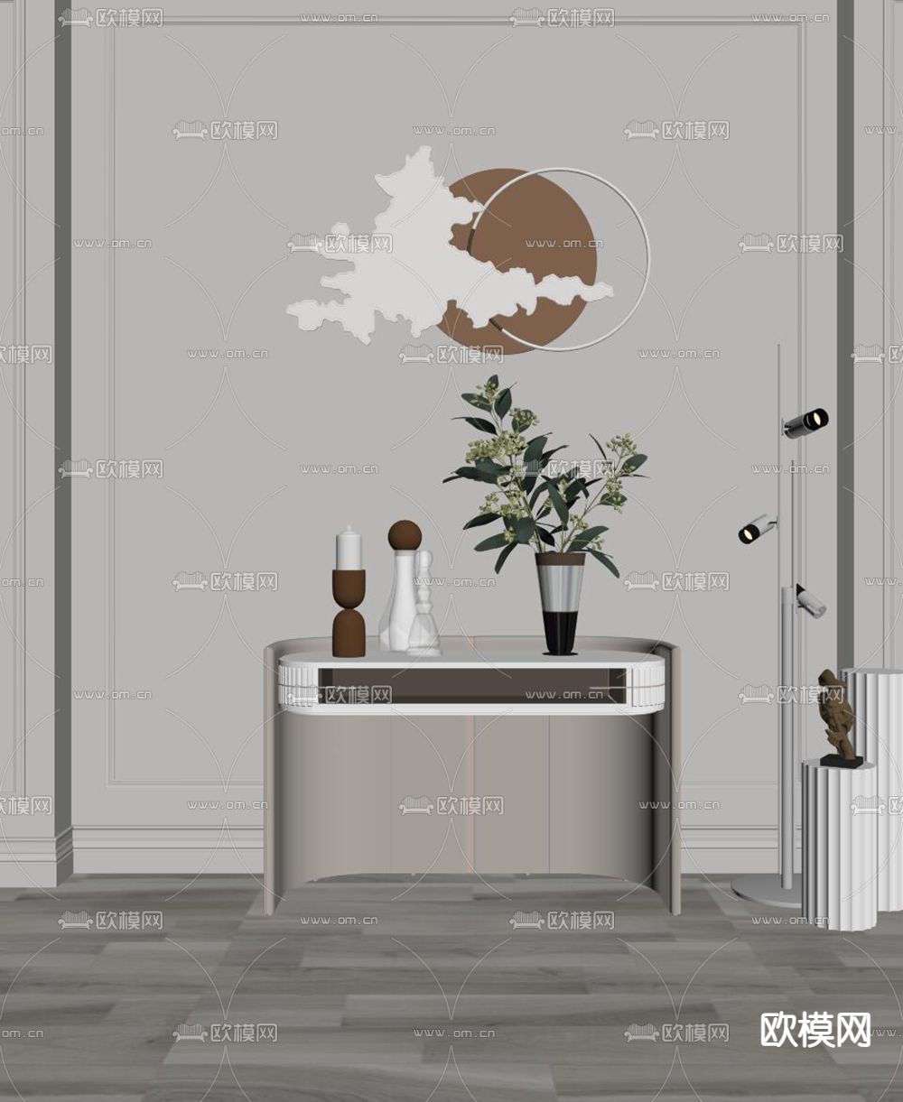 现代轻奢玄关柜su模型下载（渲染图2）