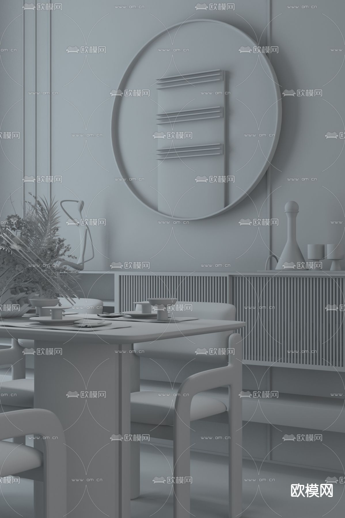 岳蒙设计 新中式餐厅3d模型下载（渲染图2）