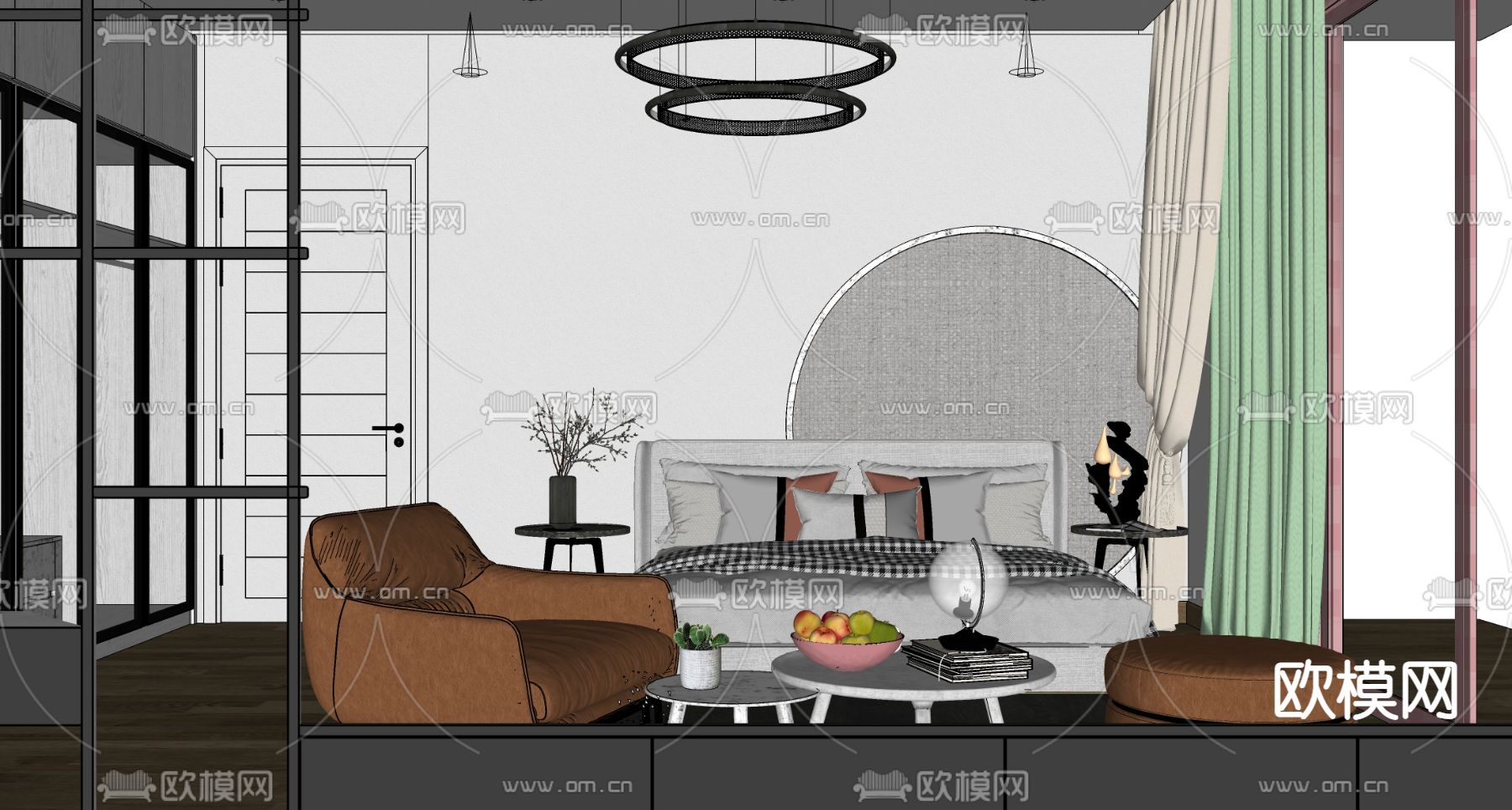 现代卧室su模型下载（渲染图2）