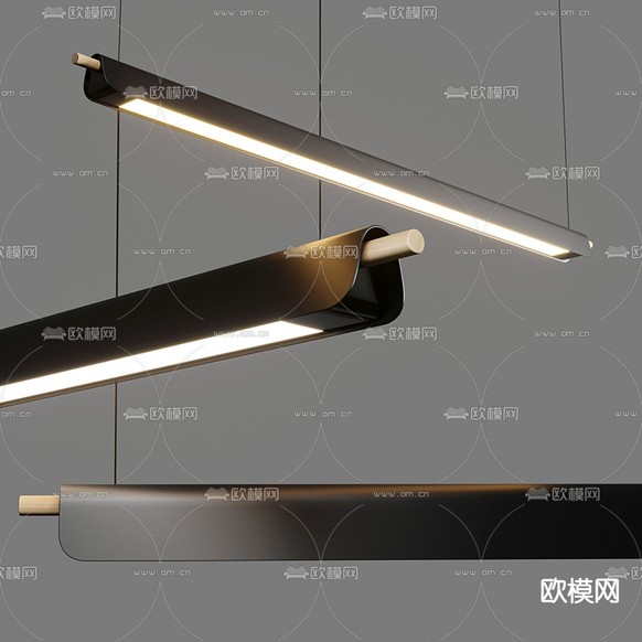 现代办公金属条形吊灯3d模型下载(渲染图1)
