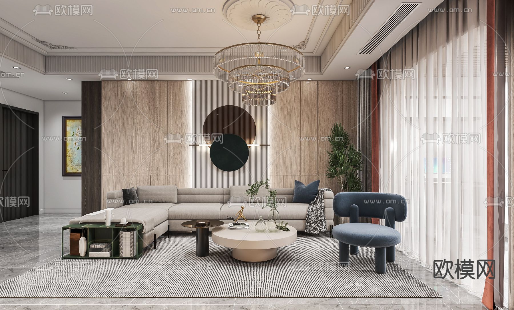 简欧客餐厅3d模型下载（渲染图3）