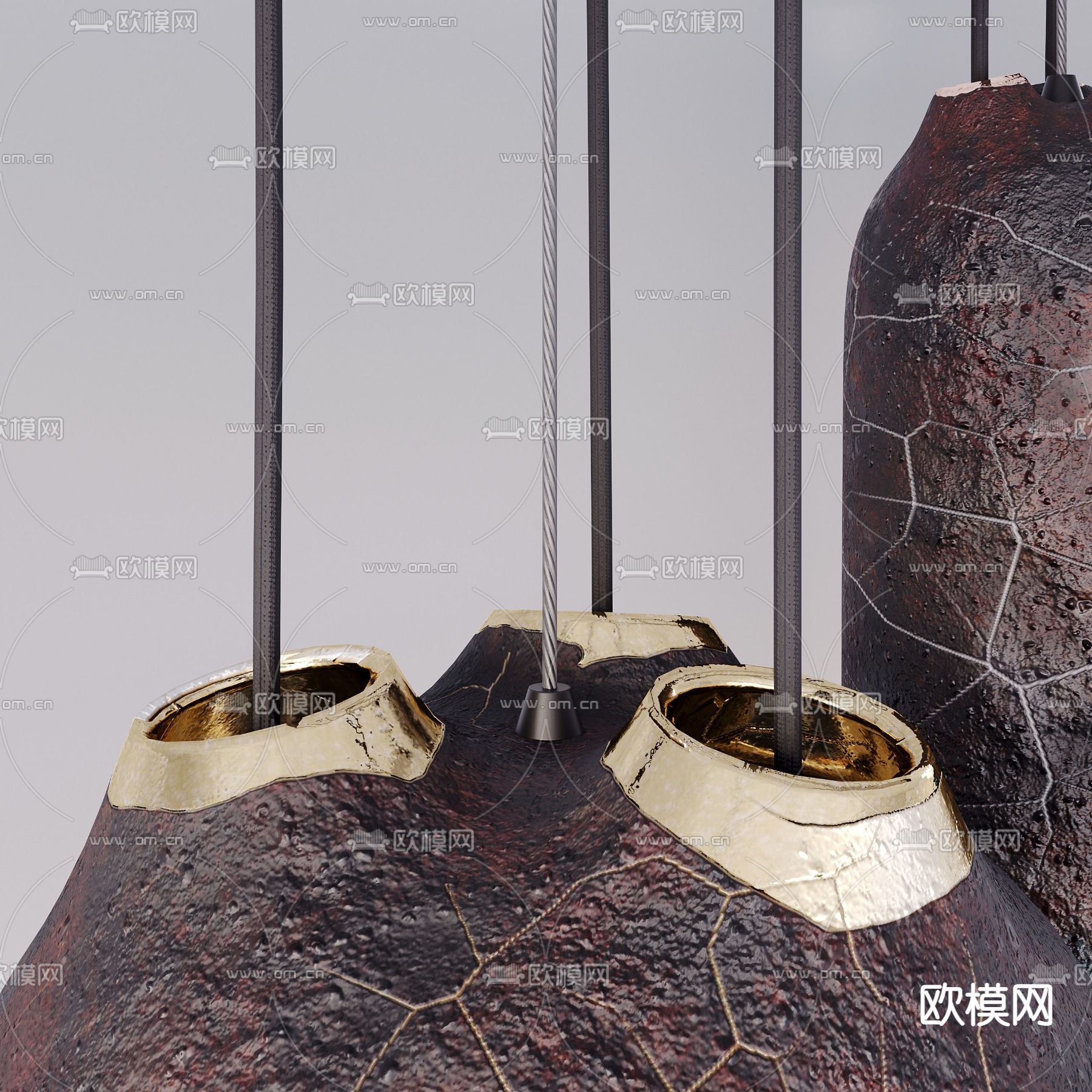 工业风陶艺裂纹吊灯3d模型下载（渲染图4）