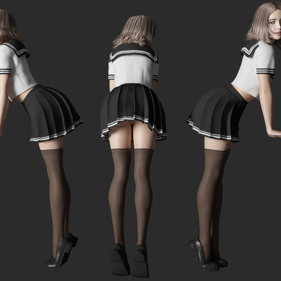 jk制服学生美女人物3d模型