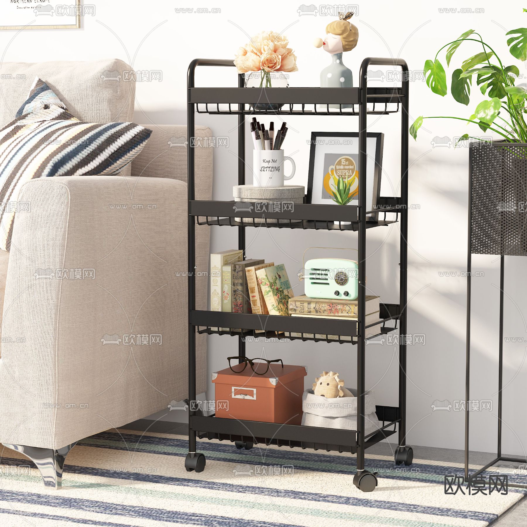 现代四层推车储物架3d模型下载