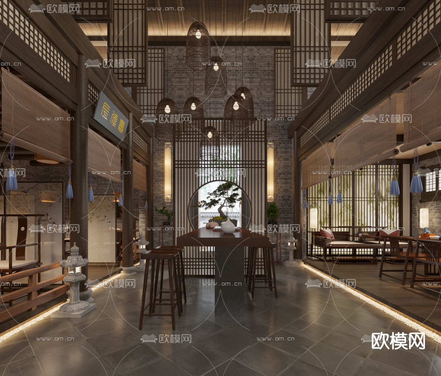 新中式茶馆茶楼3d模型下载（渲染图1）