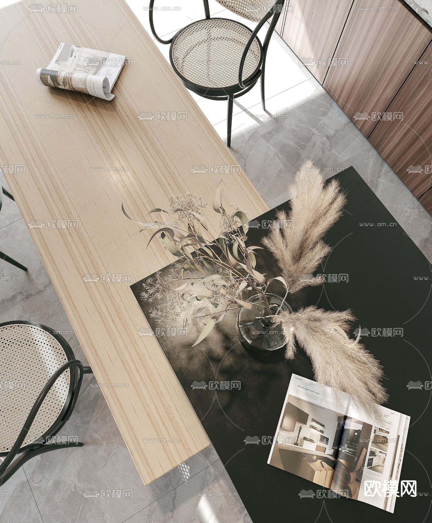 现代轻奢别墅客厅餐厅3d模型