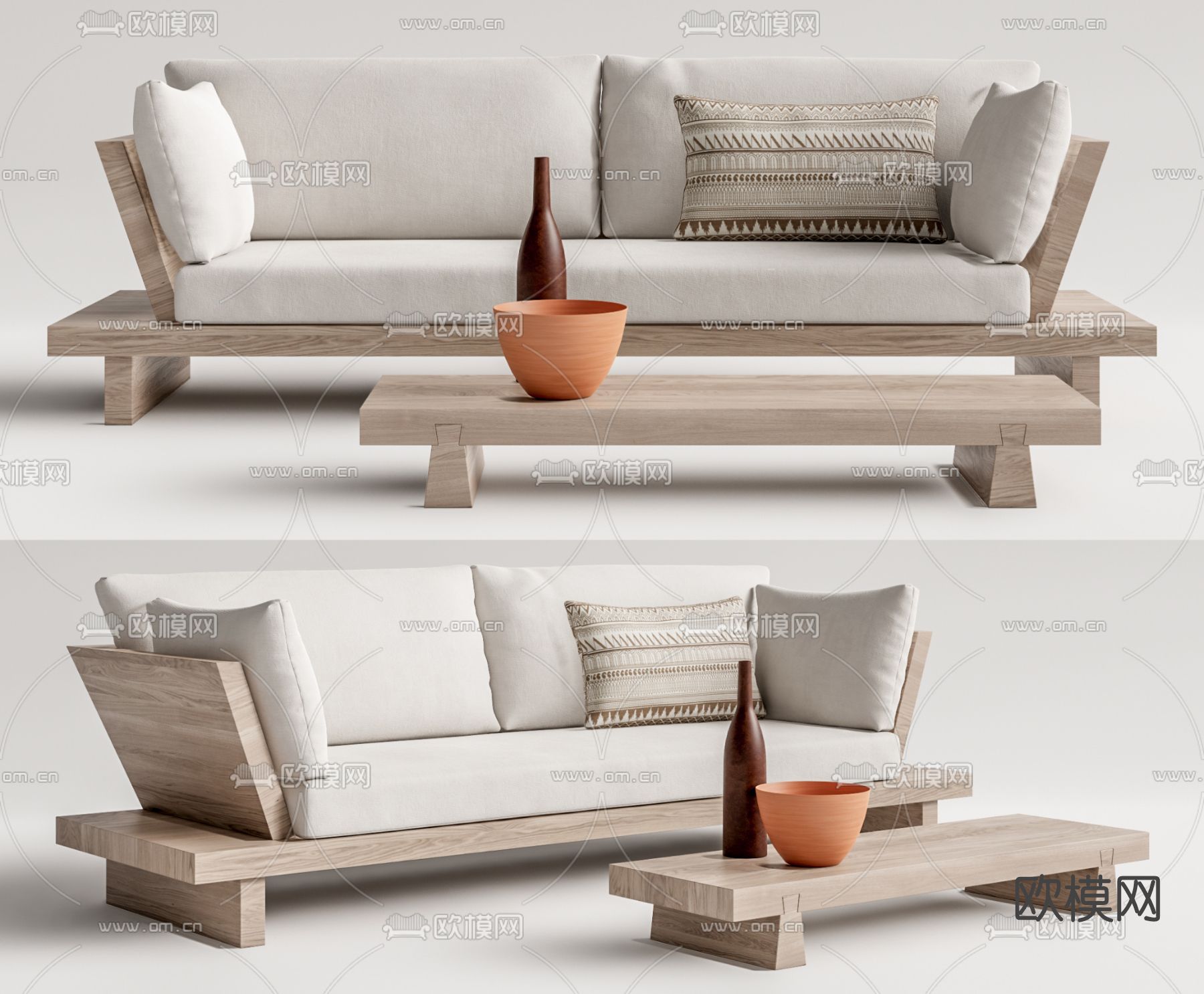 侘寂风布艺多人沙发su模型