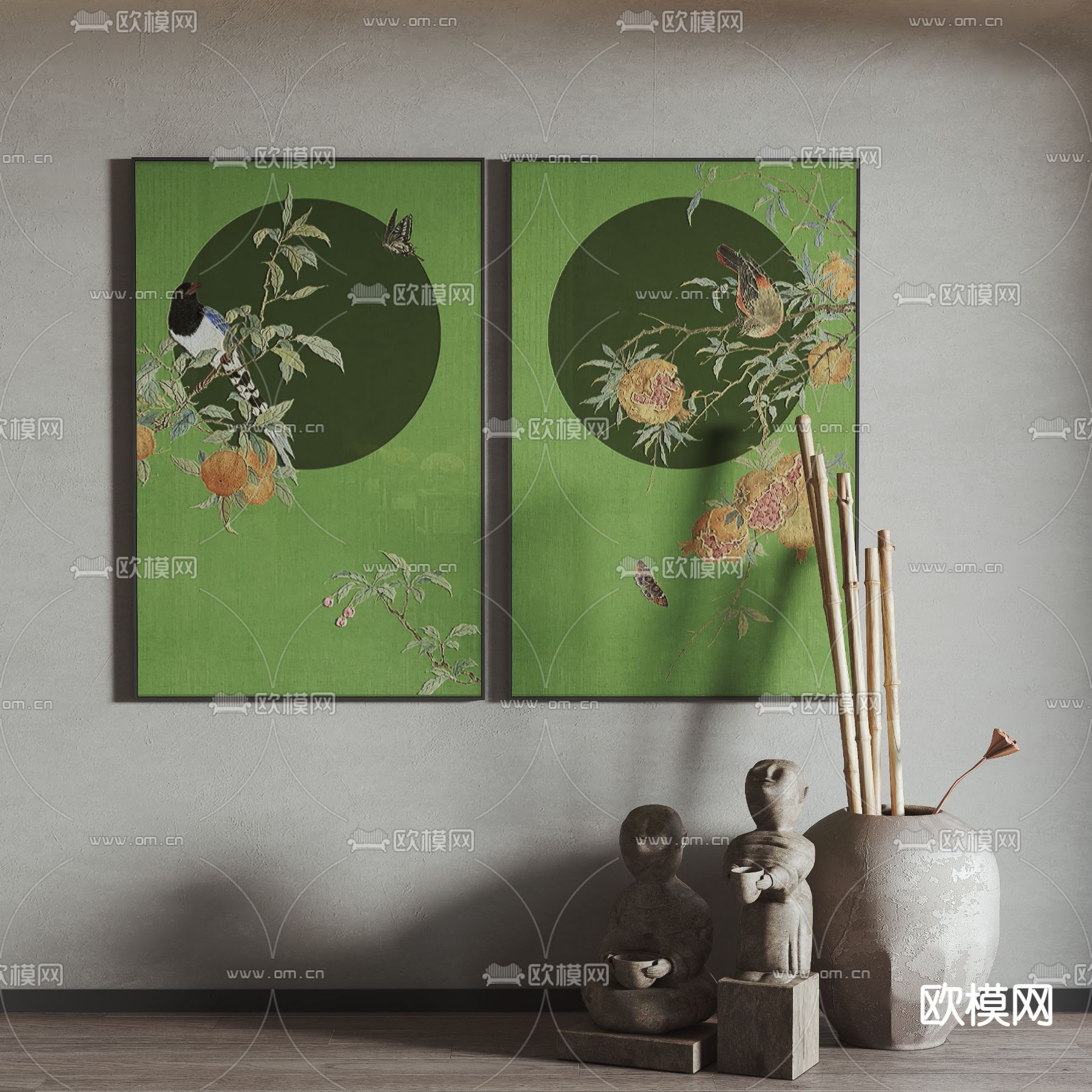新中式装饰挂画3d模型