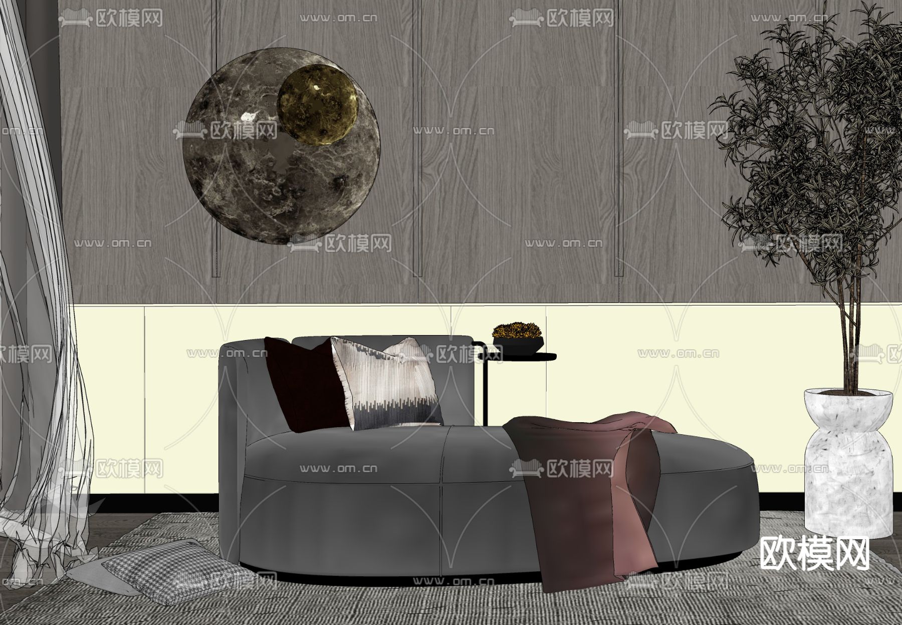 现代轻奢沙发凳su模型下载（渲染图2）