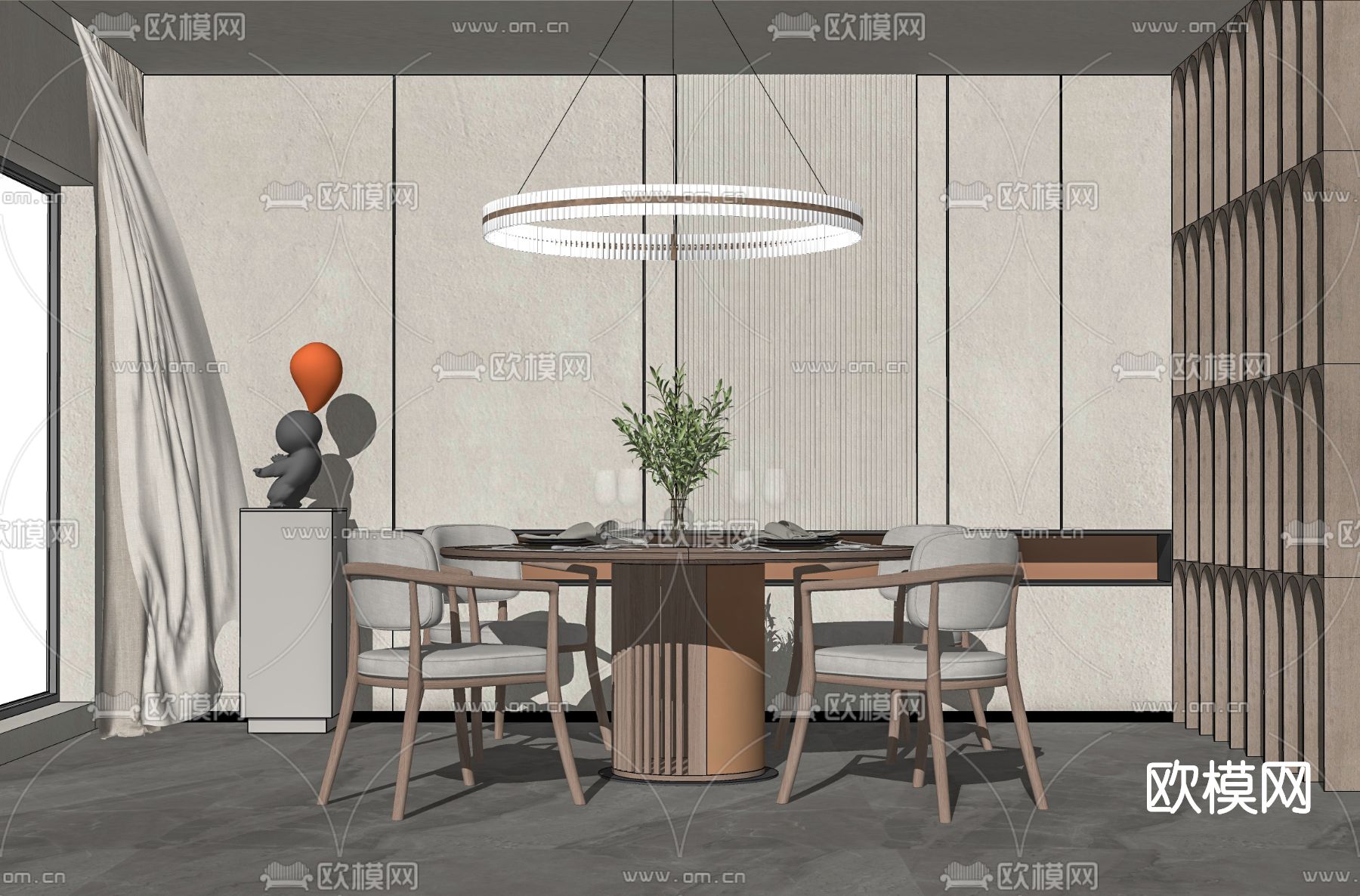 现代圆形餐桌椅su模型