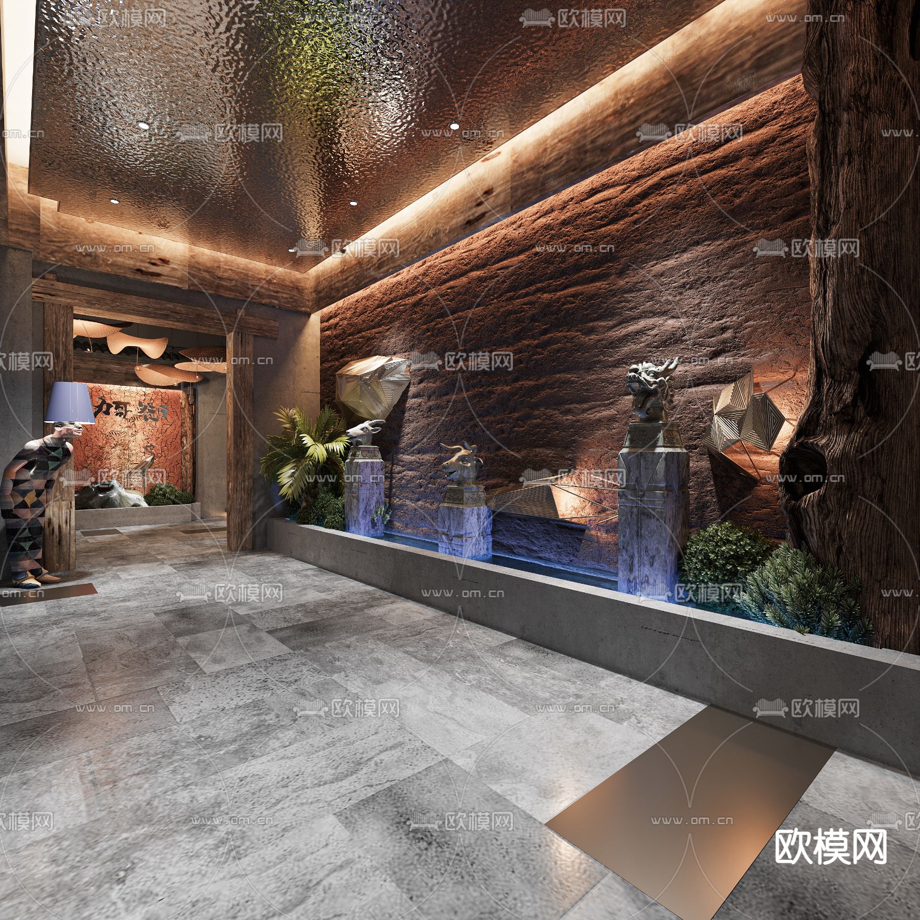 侘寂风火锅店3d模型下载（渲染图2）