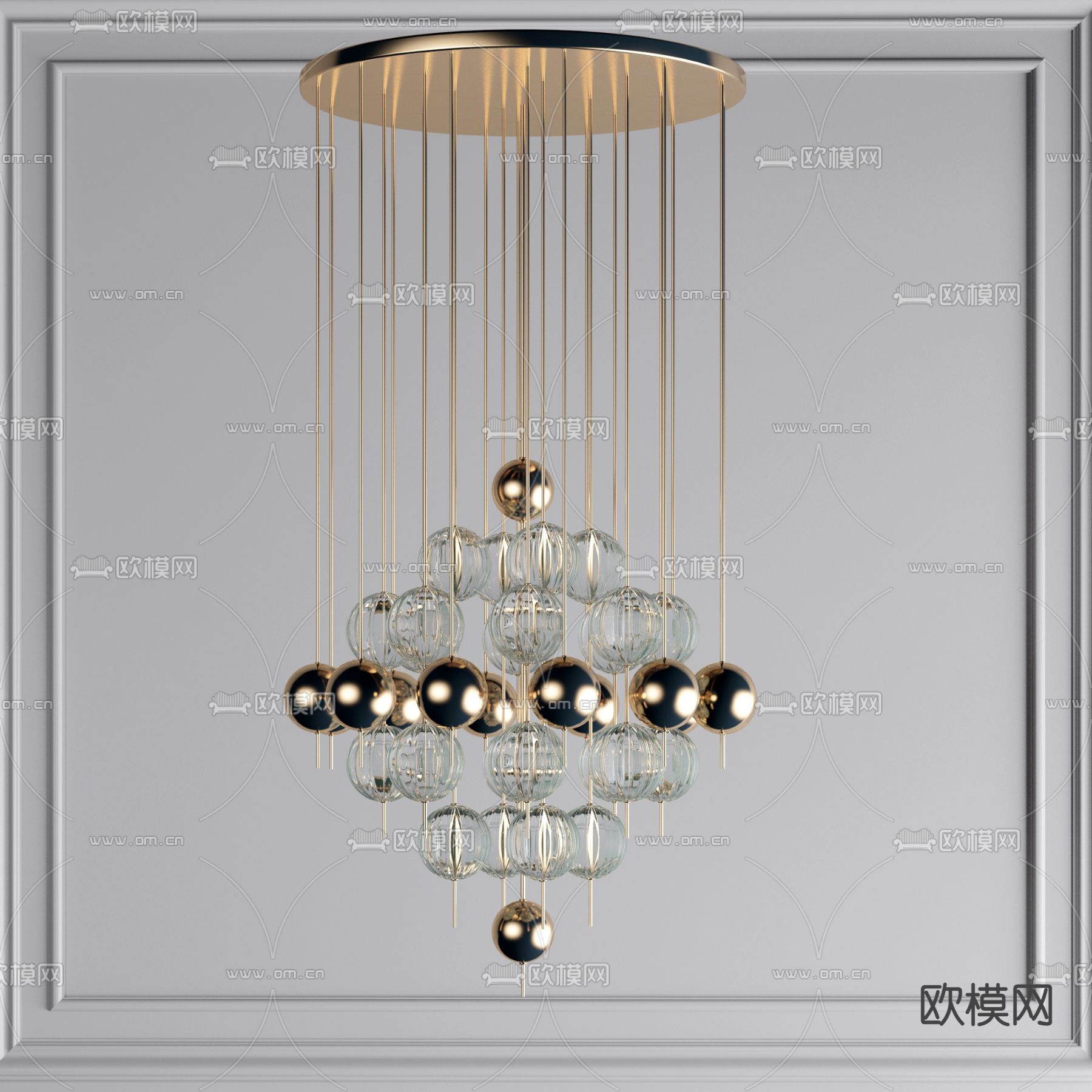 现代玻璃球吊灯3d模型下载