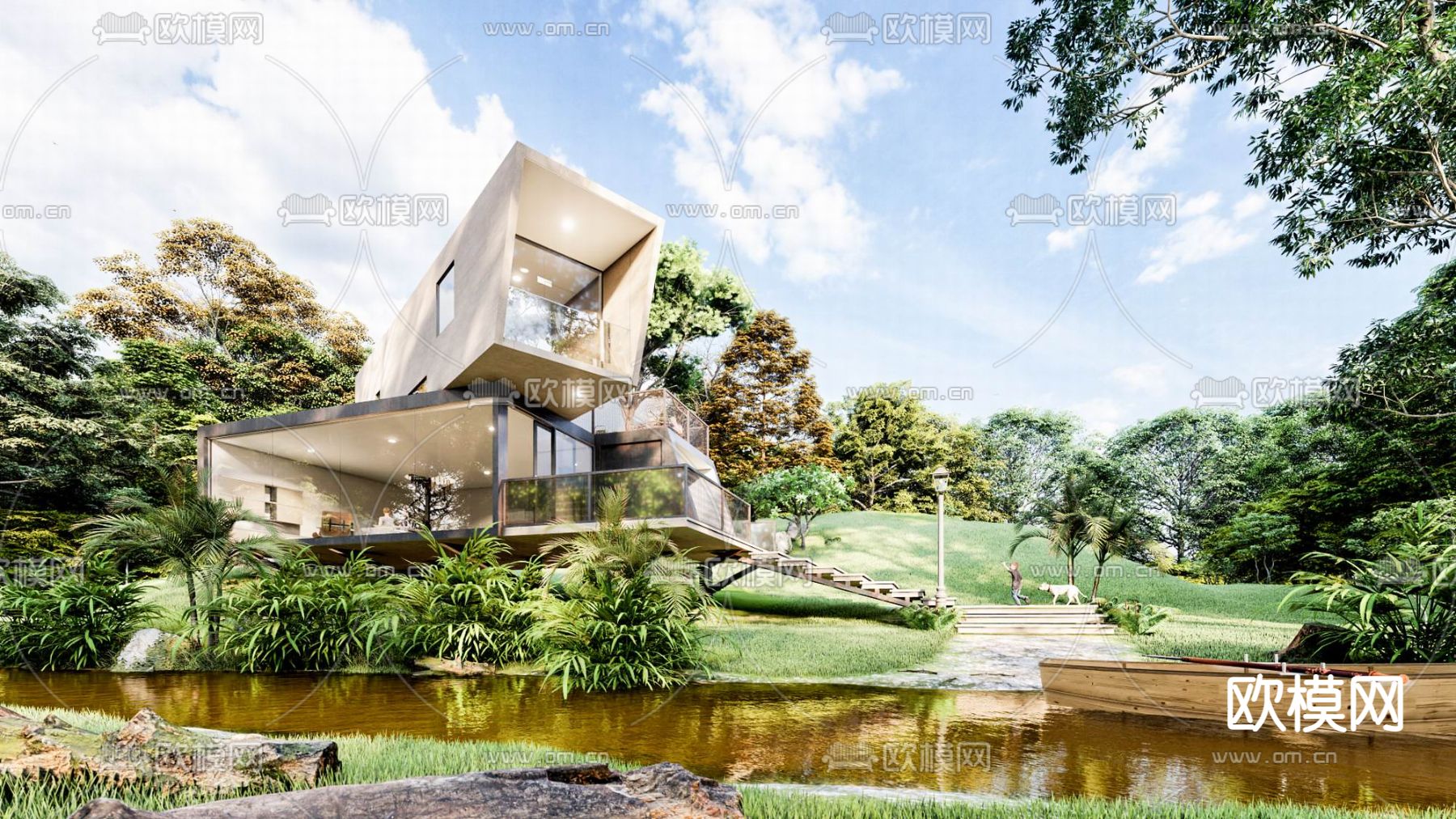 现代集装箱民宿su模型下载（渲染图4）