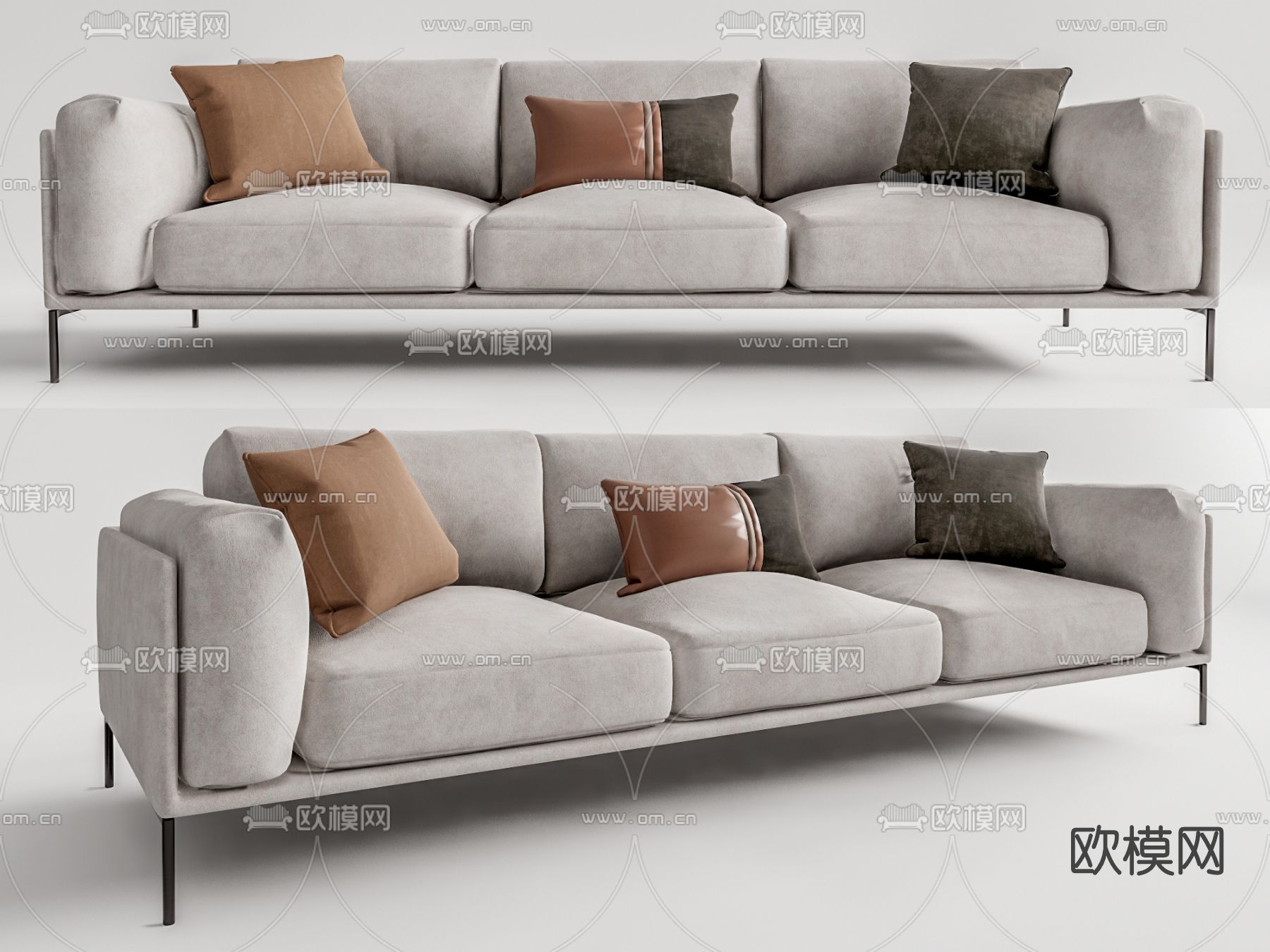 现代布艺多人沙发su模型下载（渲染图1）