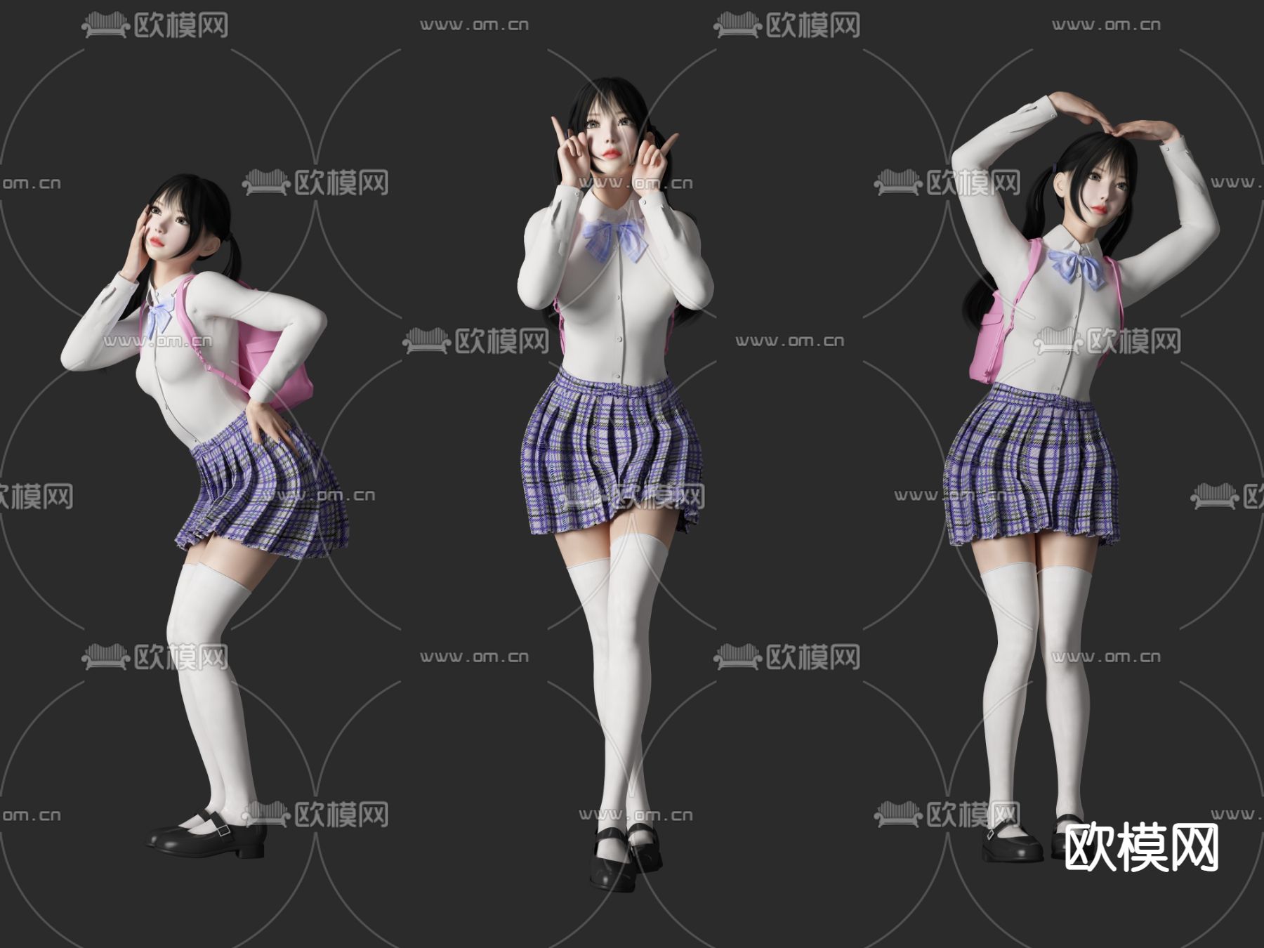 现代JK制服学生美女人物3d模型下载