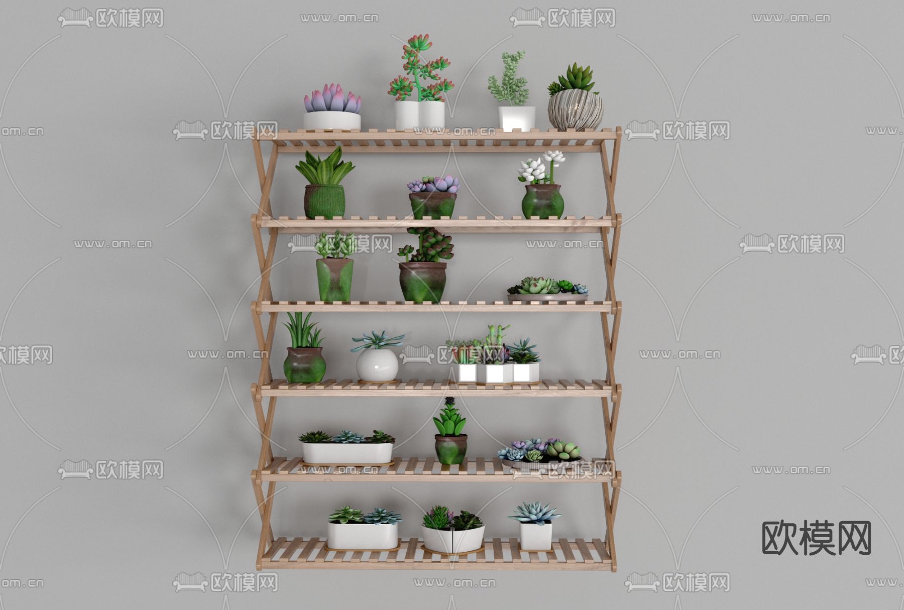 北欧实木盆栽装饰柜免费3d模型下载