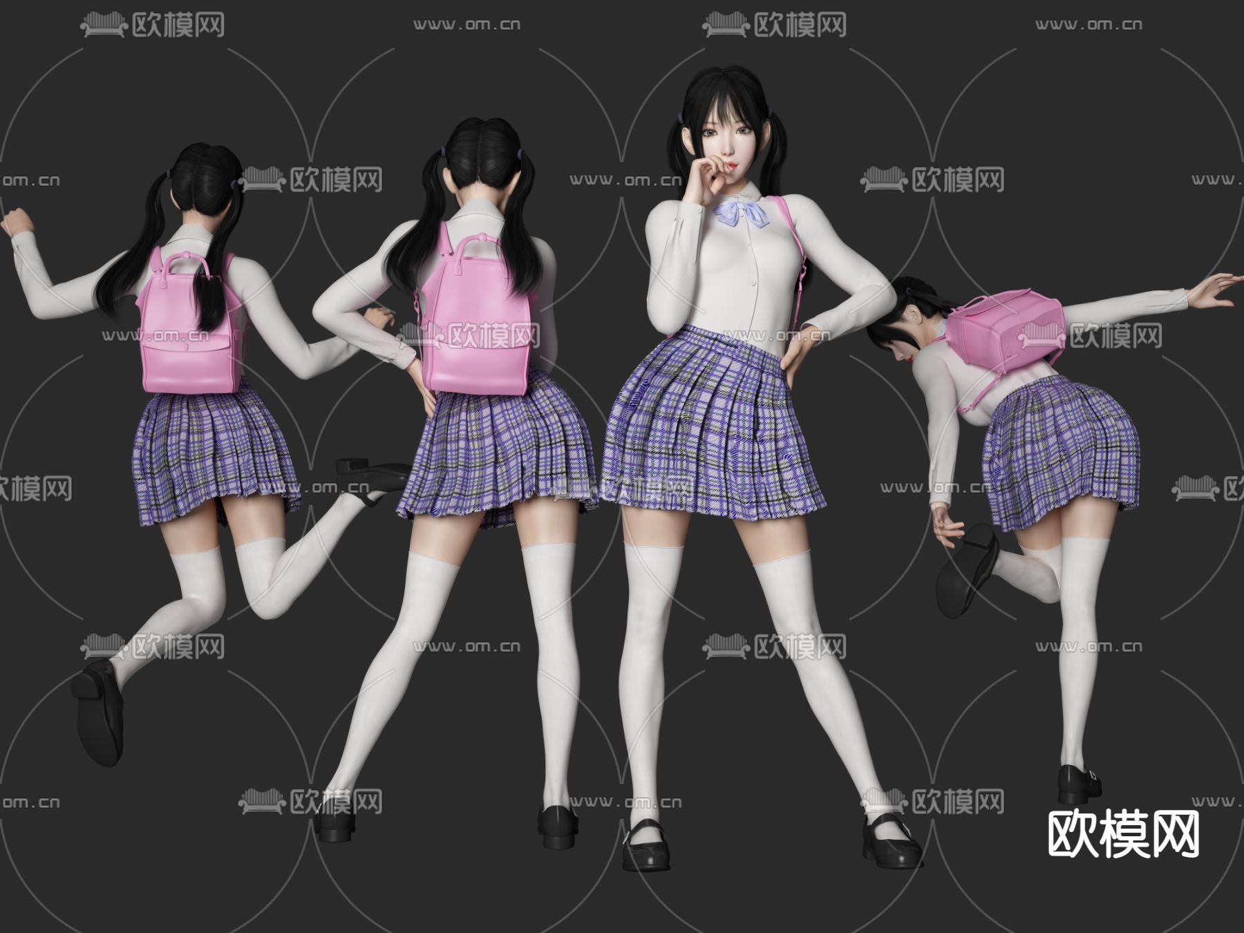 现代JK制服学生美女人物3d模型