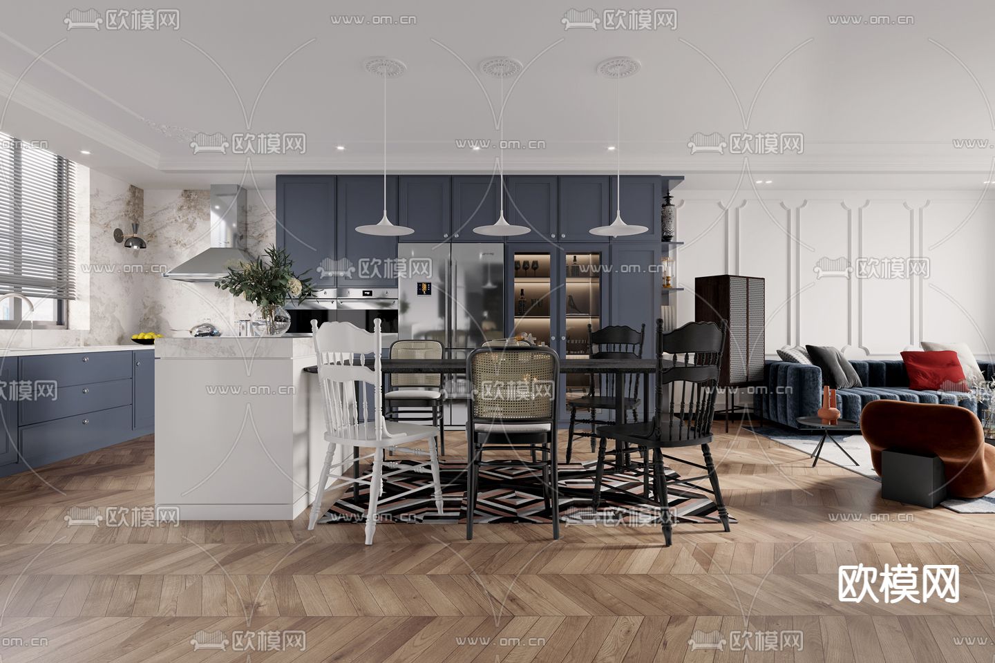 法式客厅餐厅3d模型