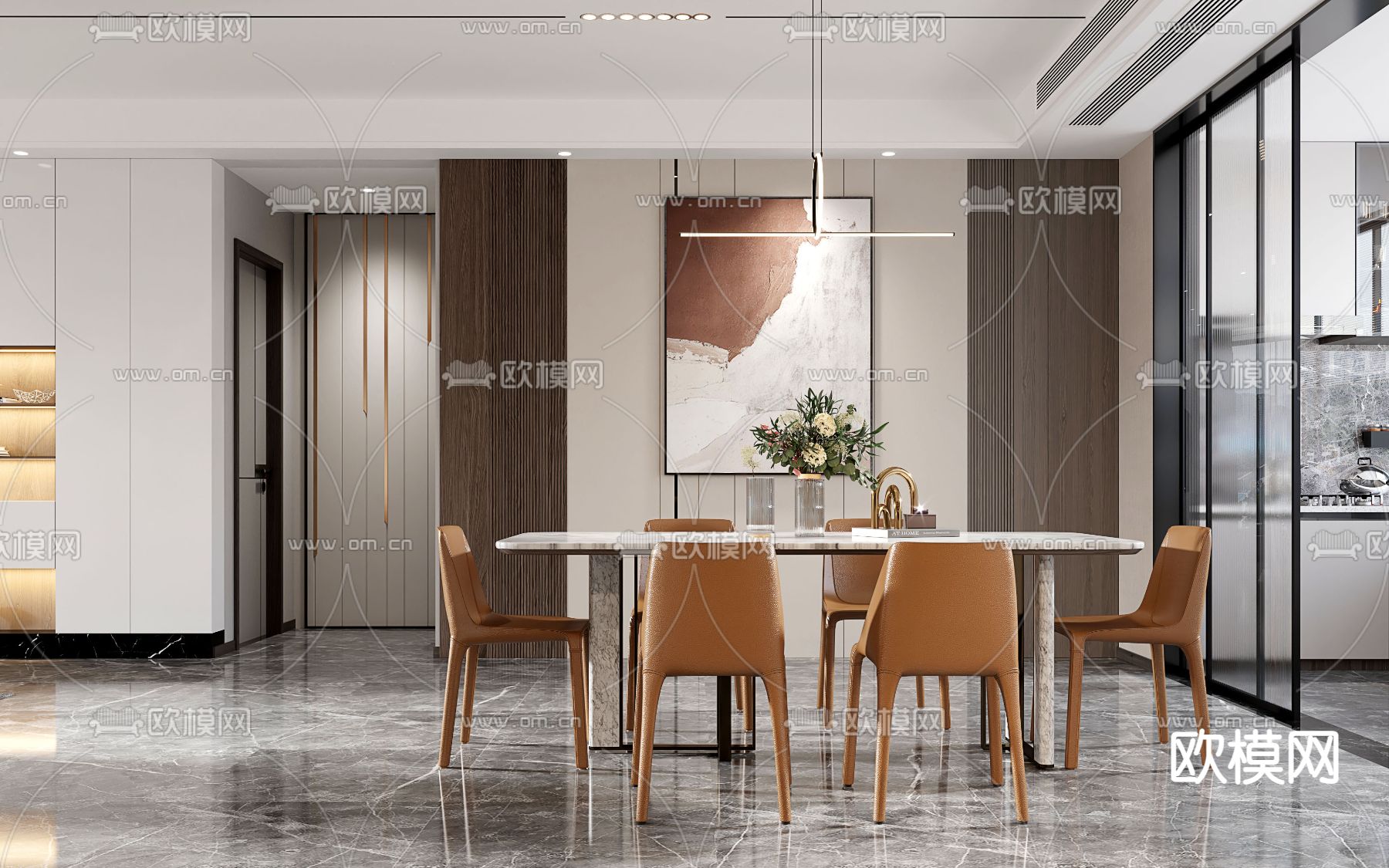 现代轻奢客餐厅3d模型下载（渲染图3）