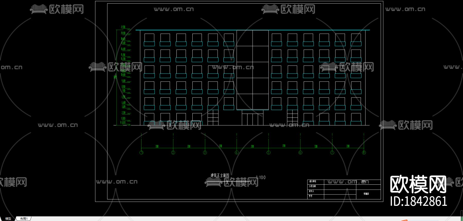 办公楼cad施工图下载（渲染图1）