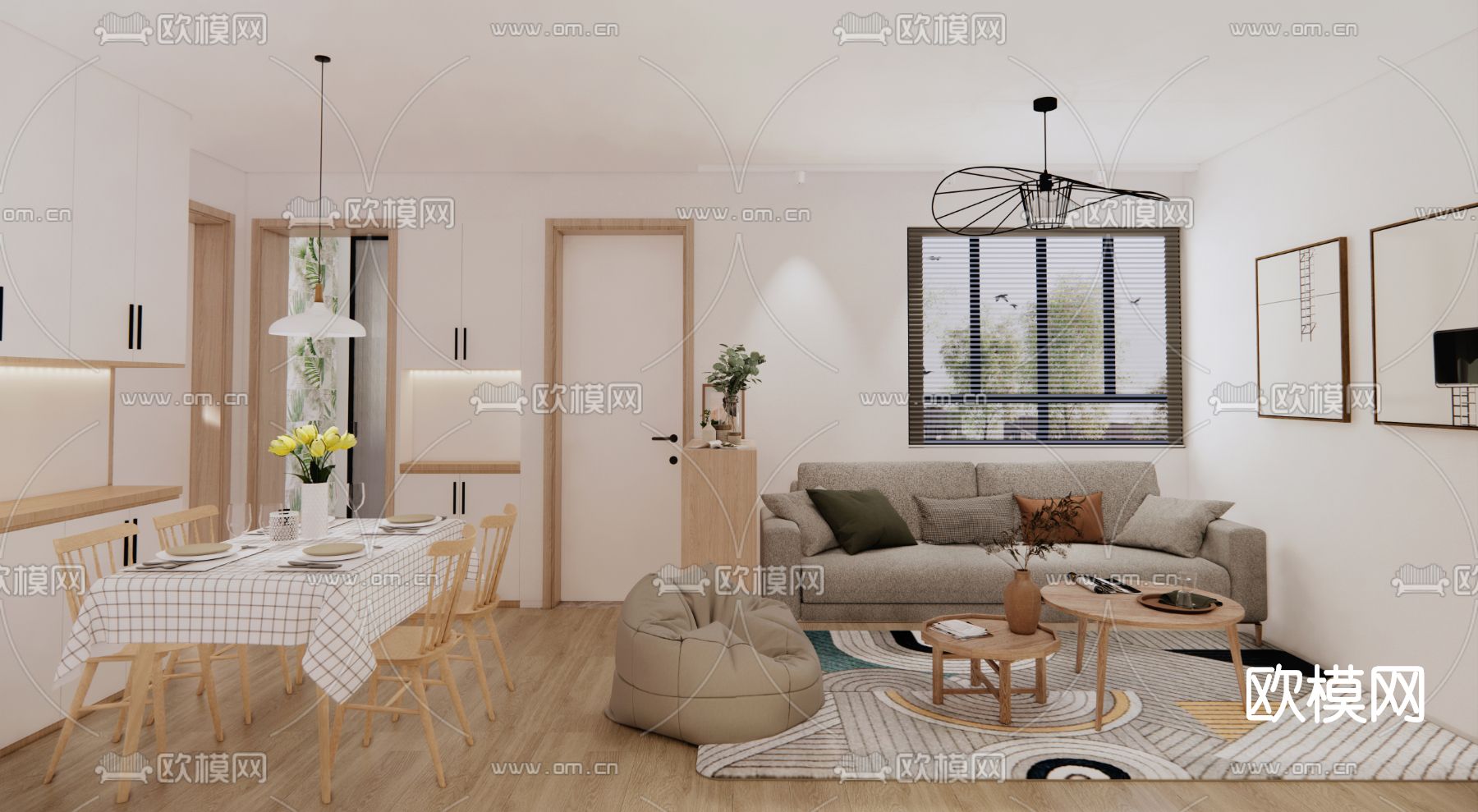 日式客餐厅su模型下载（渲染图1）