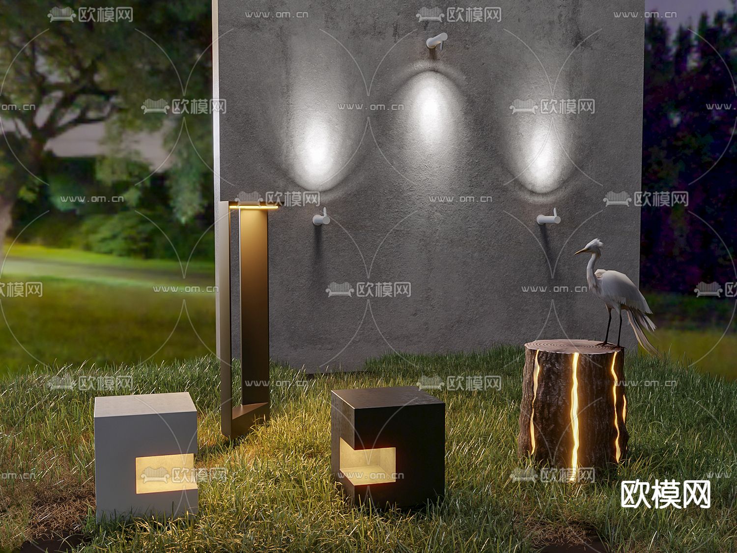 现代庭院灯草坪灯户外灯3d模型下载