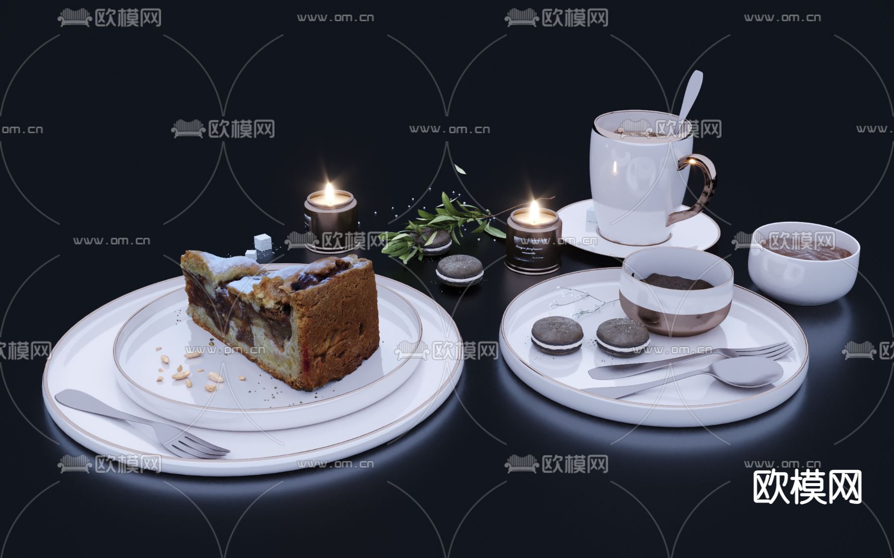 现代面包巧克力咖啡免费3d模型下载