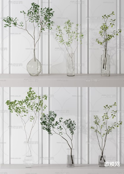 现代绿植花瓶3d模型下载(渲染图1)