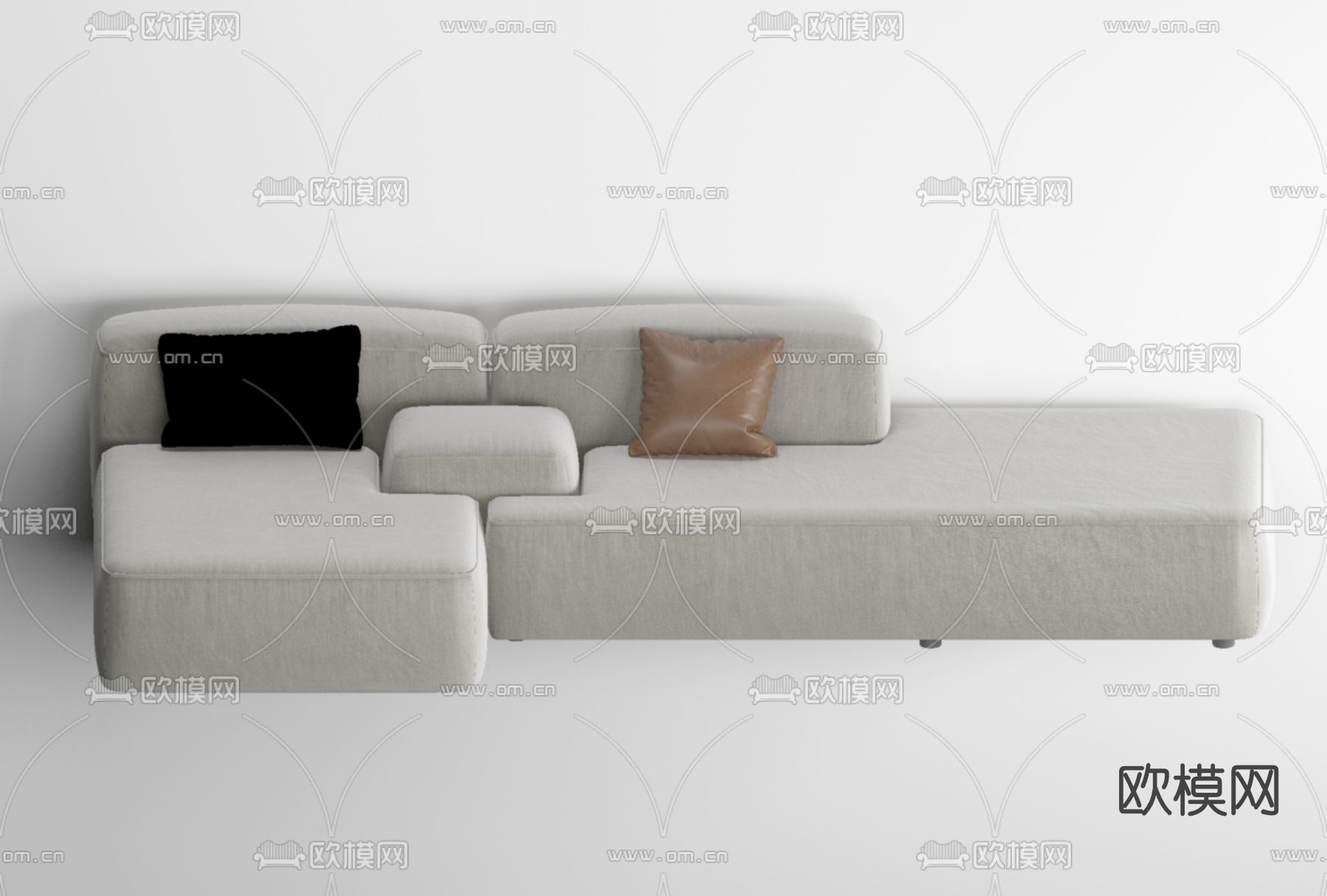 现代布艺转角沙发免费3d模型下载
