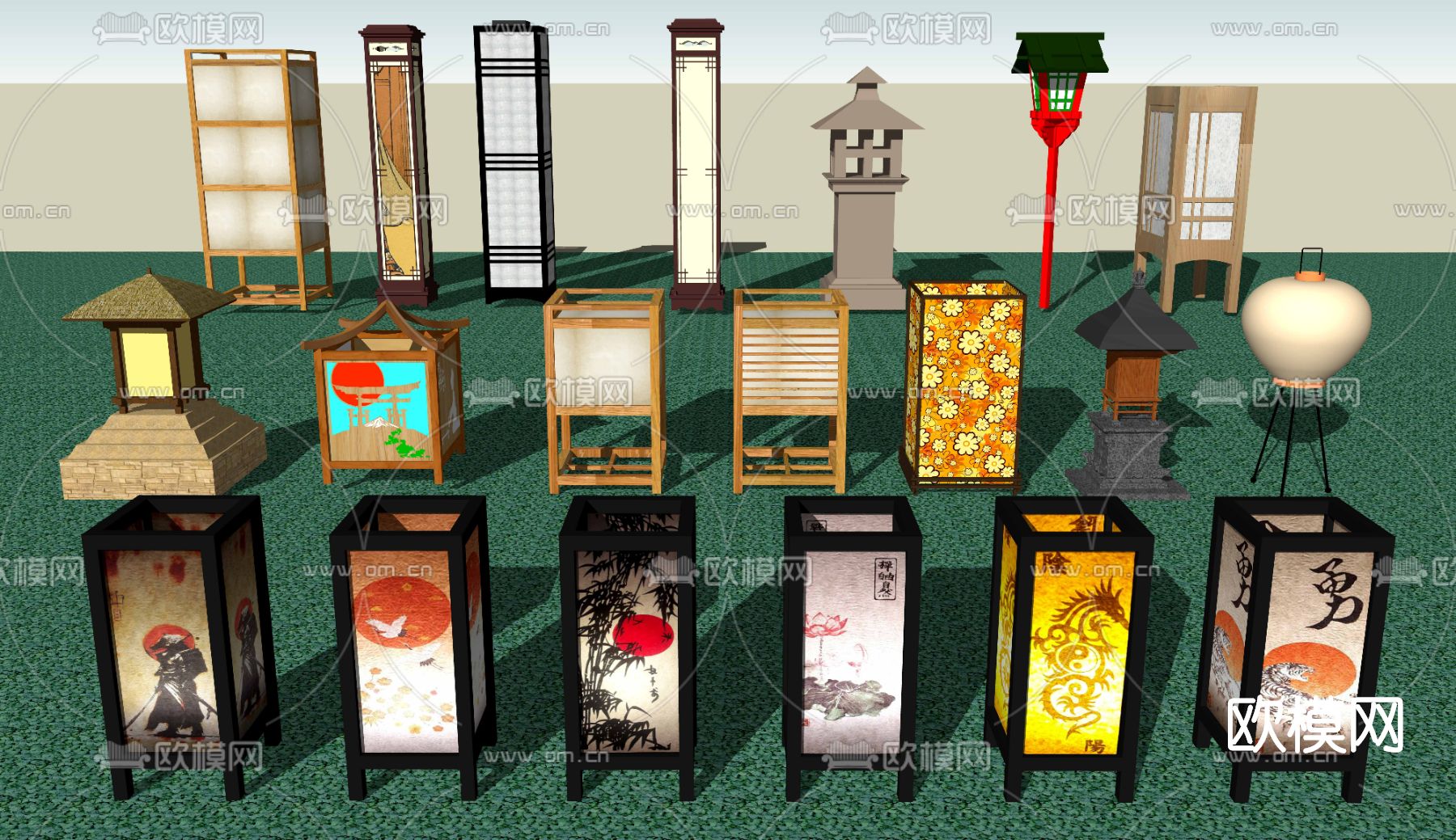 日式户外草坪灯su模型下载